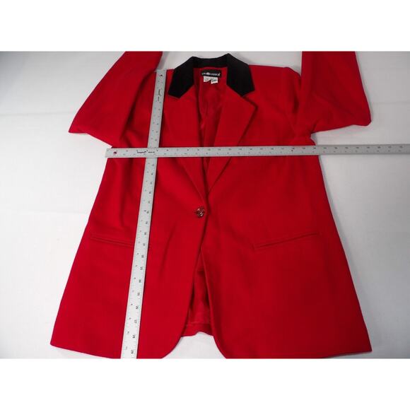 Sag Harbor Sz 14 Red Blazer Pure Wool Velvet Collar Vintage Festive Holiday 90s - Picture 9 of 13